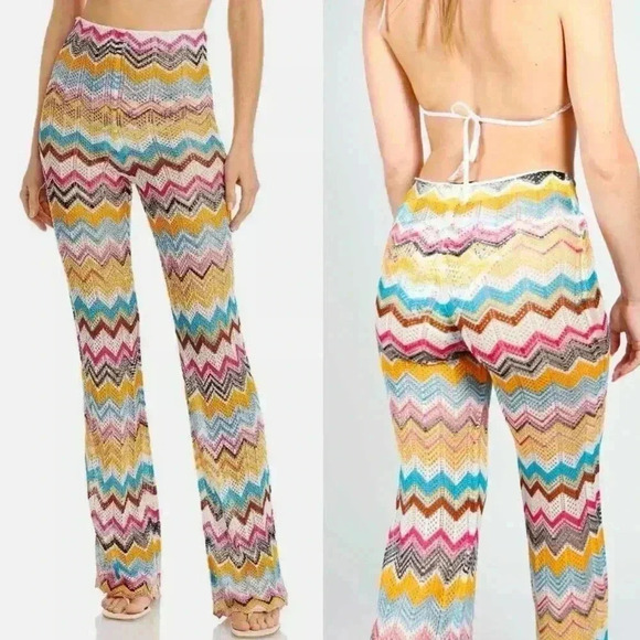 Missoni Pants Flare Cover Up Trousers Metallic Crochet Zig Zag Swim Chevron 40 4 - Picture 1 of 13